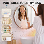 TOPEAST Travel Toiletry Bag Makeup Bag - Hanging Toiletry Bag for Women, Portable Toiletries Travel Bag and Cosmetic Bag, Airplane Travel Essentials Travel Toiletry Bag - Letter J, Pink