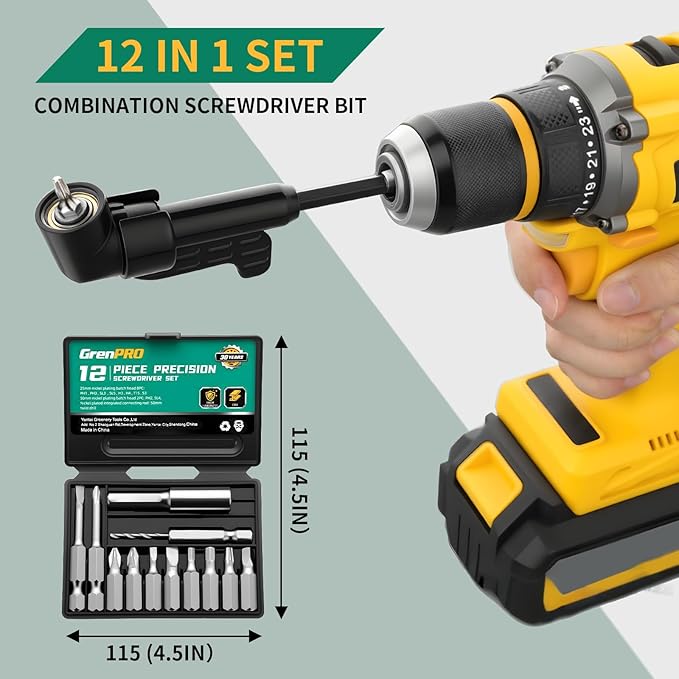19 Pcs Flexible Drill Bit Extension Kit, Includes 2 Pcs 105° Right Angle Drill Attachment, 3 Pcs Rotatable Socket Adapter, 10+2 Pcs Screwdriver Bits & Bendable Extension for Tight Spaces