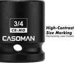 CASOMAN 1/2"Drive 3/4" Budd Wheel Impact Socket, 4-Point Square Socket, CR-MO