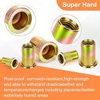 Metric Rivet Nut Assortment Kit, 105Pcs Carbon Steel SAE Rivet Nut, M3 M4 M5 M6 M8 UNC Flat Head Rivnut Set, Threaded Insertion Nut Sets for Automotive, Mechanical and Other Equipment
