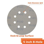 Orbital Sander Pads 5 Inch 8 Holes 100 Grit Sanding Disc,Hook and Loop Wet/Dry Gold Replacement Sandpaper,Suitable for Wood,Plastic Grinding and Polishing,Pack of 50