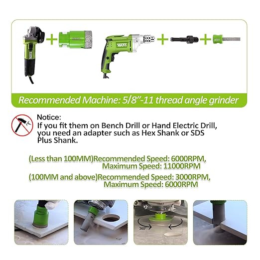 Diamond Core Drill Bits Set - 8pcs (20/25/35/50/75/100mm) + 2" Tile Chamfer Bit + SDS Adapter for Porcelain Ceramic Tile Granite Marble