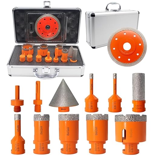 Tile Hole Saw Kit 12pcs, BeQell Diamond Core Drill Bits Set for Porcelain Ceramic Marble Granite Stone,Diamond Beveling Chamfer Bit Tile Cone Finger Bit,Father's Day,Christmas Birthday Gift