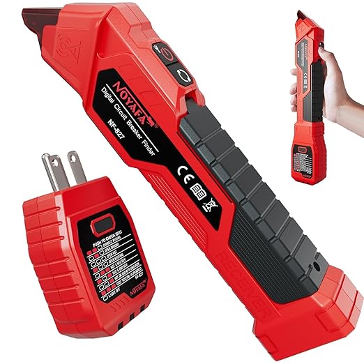 NOYAFA NF-827 AC Circuit Breaker Finder, New Upgraded Quickly Identify 90-120V NCV Circuit Breaker Finder Tool Kit with Integrated GFCI Outlet Tester, Electric Tester with Storage Case, Flashlight