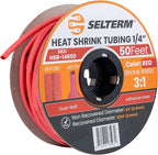SELTERM 1/4" Red [50 Feet] Marine Grade Heat Shrink Tubing Roll, 3:1 Ratio Dual Wall Adhesive Lined Waterproof Heat Shrink Wrap Tube, for Battery Cable Lugs Wire Terminals Connectors