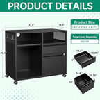 Letaya Mobile File Cabinet, Metal Lateral Rolling Printer Stand Filing Cabinets with Shelves for Home Office-Storage A4/F4/Letter (Black)