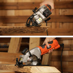 4Amp 3500RPM Mini Circular Saw with Laser Guide, Vacuum Adapter, Blade Wrench and Rip Guide, Max. Cutting Depth1-5/8"(90°), 1-1/10"(45°）Compact Saw with 2 pcs 4-1/2" 24T TCT Blades