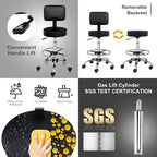 OmySalon Drafting Chair,Ergonomic Office Desk Chair with Back Support,Tall Adjustable Rolling Stool with Footrest & Thick Seat Cushion,Computer Chair for Salon Medical Spa Home Bar Kitchen, Black
