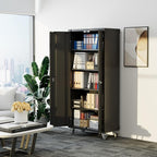 Upgraded Metal Storage Cabinet with Wheels, Lockable 72" Tall Cabinet for Garage Utility Rooms, Pegboard & 4 Hooks, Adjustable Shelves (Black)
