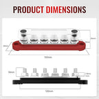12V Bus Bar 250A Power Distribution Block, 12 Volt Busbars 6 x 5/16" (M8) Terminal Studs Positive & Negative for Car, Marine, Solar Systems