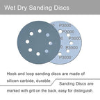 100 Pcs 5 Inch Sanding Discs Hook & Loop 8 Holes Wet Dry 3000 Grit Sandpaper Silicon Carbide Sand Paper for Orbital Sander Automotive Wood Plastic Metal Polishing (100Pcs 3000 Grit)