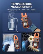 Crenova Digital Clamp Meter Multimeter 6000 Counts TRMS Voltage Tester Amp Meter for AC/DC Current/Voltage,Resistance,Capacitance,Frequency,Duty Cycle,Temperature,Continuity,Diode,NCV,Live Wire Test