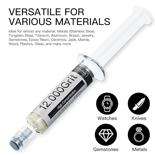 Diamond Polishing Compound Lapping Compound 12,000 Grit 1.1.-1.3 Microns with 30% Concentration of Diamond Powders Diamond Stropping Paste for Glass Marble Metal Resin Rock Jewelry Watch