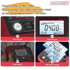 AIOMEST Megohmmeter 0.1MΩ-20GΩ Digital Insulation Resistance Tester with 50V/100V/250V/500V/1000V Output Voltage, Data Logging, 10V~600V AC/DC Voltmeter Megohm Meter w/Test Lead & Zipper Bag