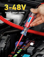 JASTIND Automotive Test Light 3-48V DC Digital LCD Circuit Tester, Bidirectional Voltage Tester with Voltmeter & 140 Inch Extended Spring Wire, Heavy Duty Electric Tester for Car Fuse, Battery