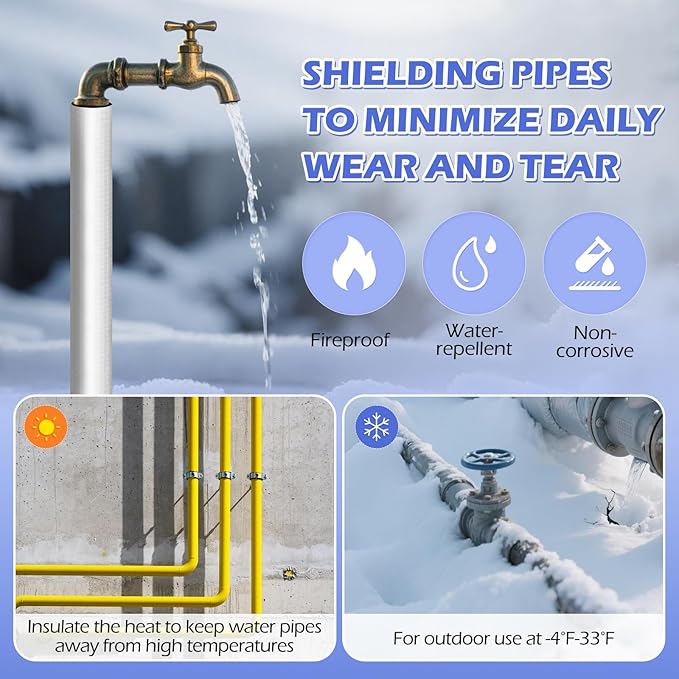 10 Pack Self-Adhesive Pipe Insulation Sleeve, Pre-Slit Foam Tube with Aluminum Foil Cover for Winter, Spigot, Sprinkler, Water Heater Pipes, Scratch-Proof and Non-Corrosive (Silver, 1.3 Ft x1Inch)