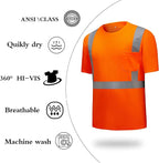High Visibility Shirts Quick Dry Safety T Shirts with Reflective Strips and Pocket Short Sleeve Mesh Hi Vis Construction Work Class 2 Shirt for Men/Women Orange,Medium
