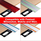 Large Track Saw Square with Positioning Rod and Edge Support,Track Saw Guide Rail Square,90 Degree Right Angle Guide Compatible with Festool,Makita,Milwaukee for Woodworking Cuts