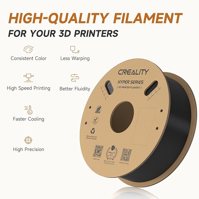 Creality Hyper PLA Filament 1.75mm Black & White 2KG, 30-600mm/s High Speed PLA 3D Printer Filament, 2 Pack 1kg Spool(2.2lbs) PLA, Dimensional Accuracy +/-0.02mm, Fit Most FDM 3D Printer