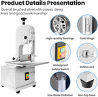 2000W Commercial Bandsaw Machine, 20x16" Stainless Steel Worktable, Cuts 0.04-8" Thickness Electric Bone Saw Machine, Frozen Meat Cutter with 8 Blades Included, for Rib Pork Beef