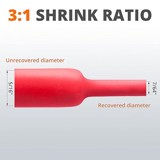 Wirefy 5/16" Heat Shrink Tubing - 3:1 Ratio - Adhesive Lined - a Resistant Heat Shrink - Red - 50 Feet Roll