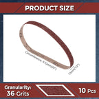 10 Pack Sanding Belts 1/2 x 24 Inch 36 Grit Aluminum Oxide Abrasive Sandpaper for Belt Sander Metal Grinding Wood Working Weld Rust Removal