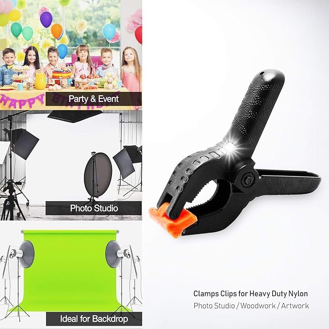 ONDY 4-Pack 6 Inch Spring Clamps, Heavy Duty Plastic Clamps Nylon Clips for Background, Photo Studio and Any More