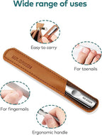 Stainless Steel Nail File with Anti-Slip Handle and Leather Case, Double Sided and Files Nails Easily for Men and Woman