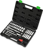 94pcs 1/4" & 3/8" Drive Socket Set, Socket Wrench Set with Ratchet Handle, Extention Bar, Adapter, Screwdriver Bit Set, Spark Plug Socket, CR-V, Metric/SAE, Deep/Shallow, Mirror Chrome Finish