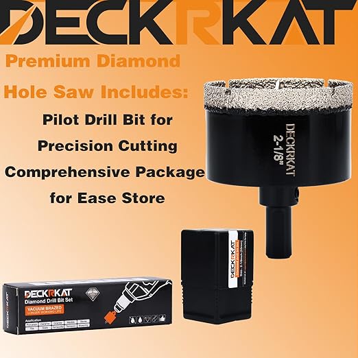 2-1/8 Inch Diamond Hole-Saw Bits with Pilot Drill Bit-2pc 2-1/8" Diamond Tipped Tile Hole Saws with Guiding Bit Accurate Drilling for Porcelain Tile Ceramic Pottery Granite Stone Glass Bottles 55mm.