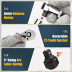 3/8" Drive Flex Head Ratchet, 72 Tooth Swivel Head Ratchet, Quick-Release, CR-V Steel, Flexible Ratchet Wrench with EVA Foam | 10 Inch Long