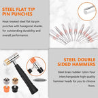 Pridefend Punch Set, Roll Pin Punch Set Made of Solid Material,Including Steel Pin Punch Set, Roll Pin Starter Punch and Hammer,with Organizer Storage Box (with Bench Block)
