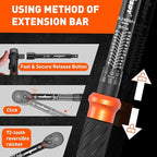 HORUSDY 1/4" Torque Wrench 4PCS Set, 20-240 in-lb Click Torque Wrench with 3" Extension Bar & 1/4" to 3/8" Adapter, Cr-V Inch Pound Torque Wrenches for Bike, Motorcycle & Small Engine Repair