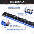 Magnetic Socket Organizer - 6-Piece Heavy Duty Aluminum Socket Holder with 80 Clips for 1/2, 3/8, 1/4-Inch (Black & Blue)