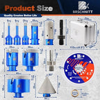 Diamond Core Drill Bit Set - BRSCHNITT Tile Hole Saw Kit 1/4" 5/16" 3/8" 4/5" 1-3/8"2" 2-1/2" & 4/5" Finger Bit & 2" Chamfer Bit for Porcelain Tile Ceramic Marble Granite & Diamond Blade