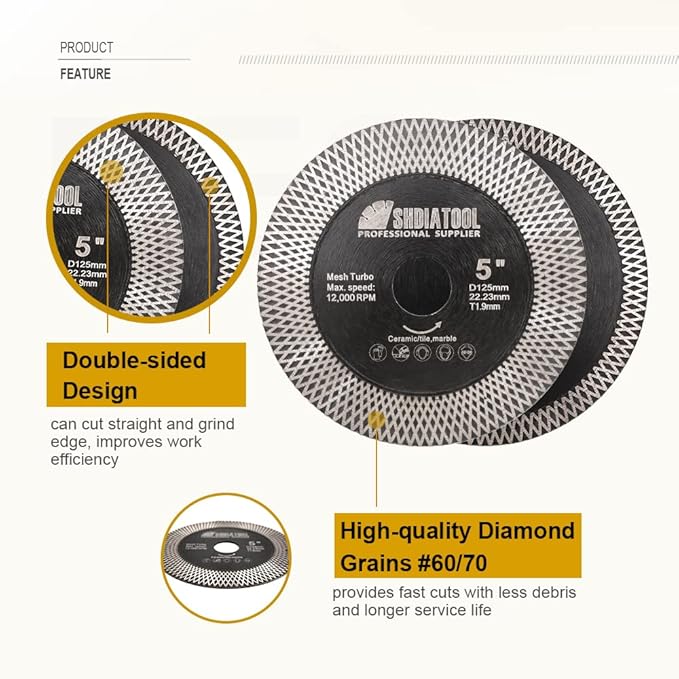 SHDIATOOL Tile Diamond Saw Blades 9-Inches Cutting Disc,Cut-Off Wheel for Dry/Wet Cutting Grinding Ceramic Marble Artificial Stone 180mm(Pack of 5)