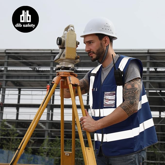 Dib Safety Reflective Vest High Visibility with Pockets and Zipper, Navy 2XL