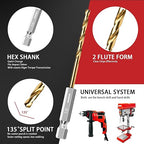 13PC 1/8" Titanium Coated Twist Hex Shank Drill Bit Set, 135 Degree Tip HSS Drill Bit Sets, Impact Driver Drill Bits for Wood, Steel, Metal, Plastic with Quick Change Design