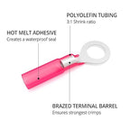 Wirefy 150 PCS Heat Shrink Ring Terminals 1/4" - a Resistant Ring Connectors - Eyelet Wire Connectors - Red 22-16 AWG