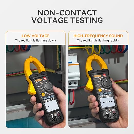 Digital Clamp Meter Multimeter 2000 Counts Voltage Tester with Auto-Range, AC/DC Voltage, AC Current, Resistance, Continuity Diode, Live Wire Test, NCV, True RMS clamp Meter AC Current Meter LD201+