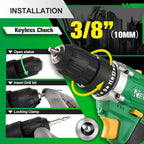 NEWBEAT Cordless Drill Set, 12V Power Drill Driver with 2 Batteries and Charger, 3/8" Keyless Chuck, 2 Variable Speed, 15+1 Torque Setting Electric Drill, Power Tools Kit for Home and DIY Project