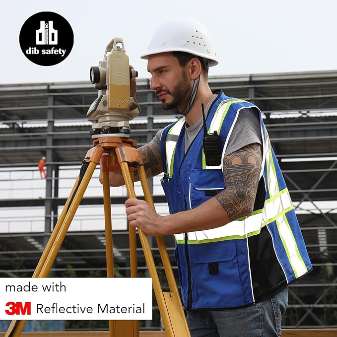 Dib Safety Vest Reflective Blue Mesh, High Visibility Vest with Pockets and Zipper, Heavy Duty Vest Made with 3M Reflective Tape XL