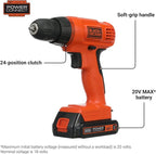 BLACK+DECKER 20V MAX* POWERCONNECT Cordless Drill Kit + 100 pc. Kit (BDC120VA100), Orange