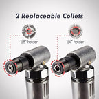 Air Angle Die Grinder, 0.25 hp and 21,000 RPM Motor, Lightwight Aluminum Body, Safety Lock, With 1/4" 1/8" Collets, Pneumatic Power Tool For Grinding and Polishing on Metalwork Woodwork
