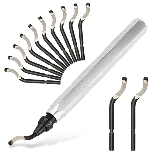 Deburring Tool with 12 High Speed Steel Blades, Deburring Tool 3D Printing, Deburring Tool for Metal, Resin, Copper, Plastic, PVC Pipes, 3D Printed Edges (1 Silver Handle)