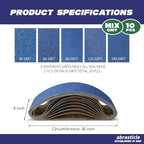 4" x 36" Zirconia Sanding Belts for Metal - 4 x 36 Inch Zirconia Metal Grinding Sand Paper, 10 PCS 2 Each of 40/60/80/120/240 Assorted Grits, Perfect for Metal Polishing, Derusting, Woodworking