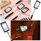 3 Pieces Telescoping Inspection Mirror Inspection Tool for Check the Condition of Vehicle, Observe the Eyelashes, Mouth and Other Small Parts(Rectangle with Light,7.9 x 2.5 x 1.2 Inch)
