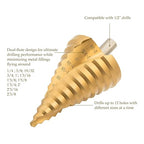 ZELCAN Large HSS Spiral Groove Step Drill Bit, 12 Sizes Titanium High Speed Steel 1/4" to 2-3/8" Drill Bit for Sheet Aluminium Metal Wood Hole Drilling, Big Multiple Hole Stepped Up Bit for DIY Lovers