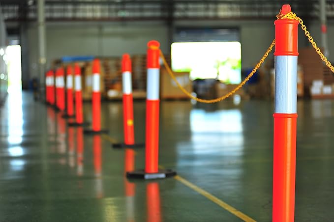 CJ Safety 44" inch Orange PE Delineator Post Cone, Heavy Duty Recycled Rubber Base, 10" Reflective Band, Pipe Insulation, Safety cones, Traffic cones for No Parking (Set of 3 Pack)