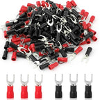 200PCS Pre-Insulated Fork Crimp Terminal,AWG16-14 Fork Electrical Wire Connectors,Stud Size #10 Brass U-Type Cold Pressed Terminal